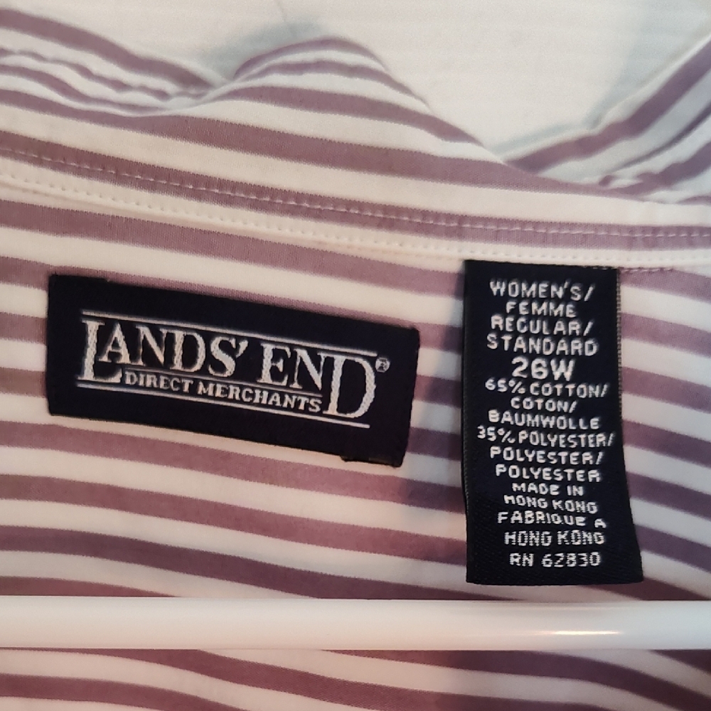 Lands' End Casual Button Down Shirt Purple and White 26W - Picture 2 of 4